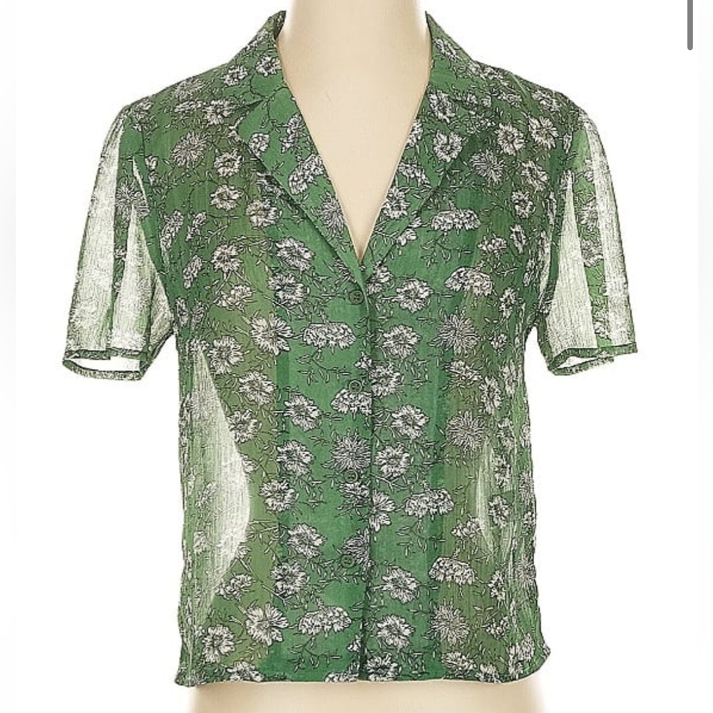 re:named Green Floral Sheer Blouse